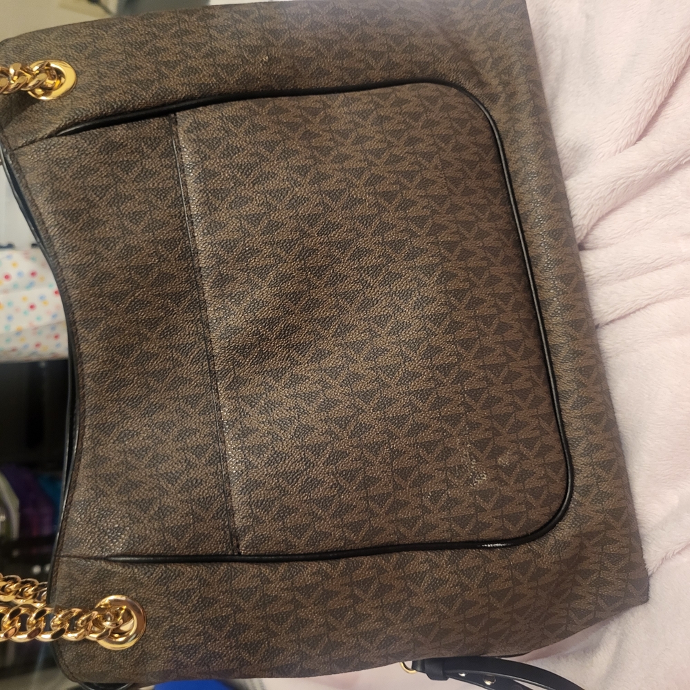 Michael Kors Brown and Gold Monogram Shoulder Bag